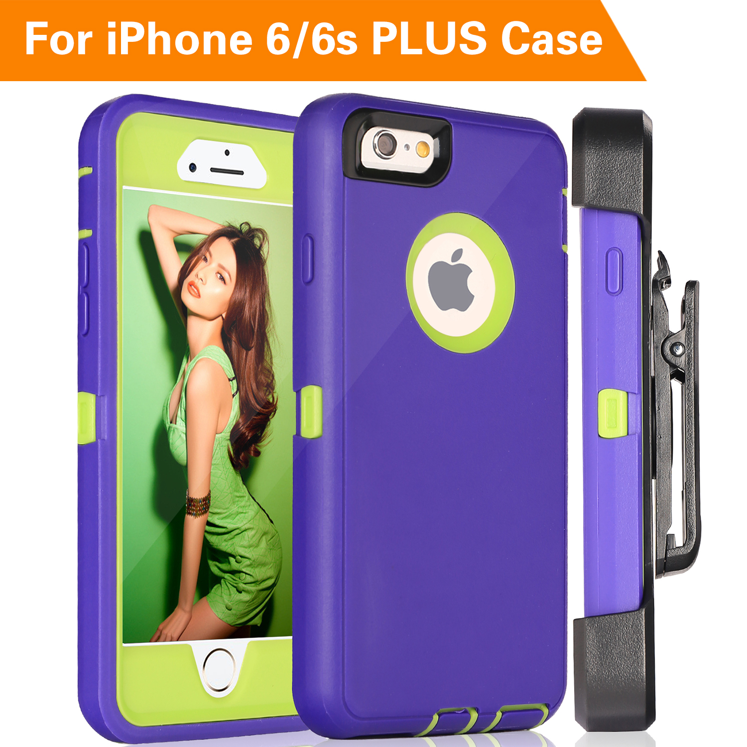 iPhone 6S Plus Case,FOGEEK Protective Case Heavy Duty Cover Compatible for iPhone 6 Plus & iPhone 6S Plus 5.5 inch 360 Degree Rotary Belt Clip & Kickstand(Purple/Green) 