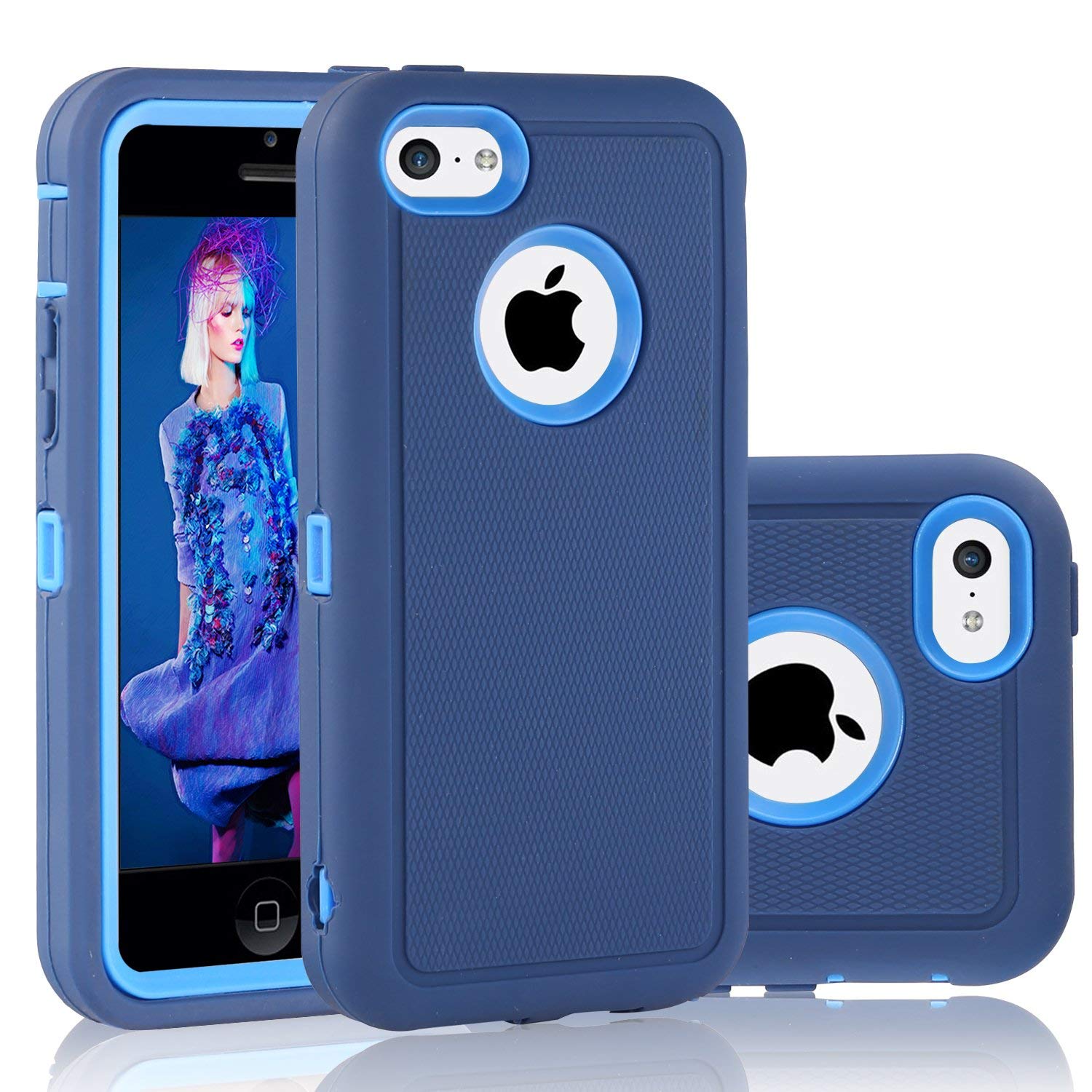 iPhone 5C Case, FOGEEK Dual Layer Anti Slip 360 Full Body Cover Case PC and TPU Shockproof Protective Compatible for Apple iPhone 5C ONLY(Dark Blue) 