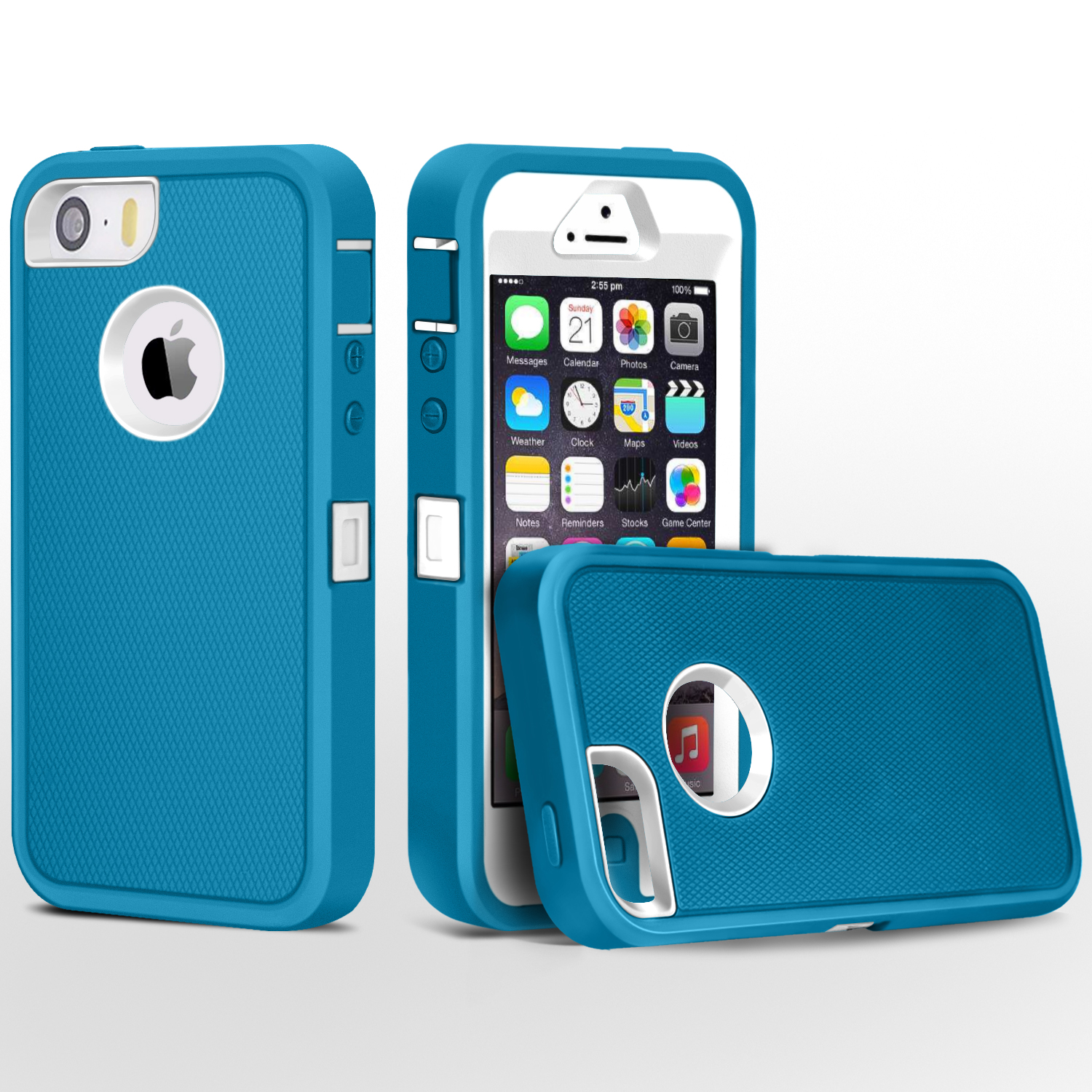 iPhone 5 Case, FogeekHeavy Duty PC + TPU Combo Protective Defender Body Armor Case for iPhone 5 & iPhone 5S(Light Blue/White) …