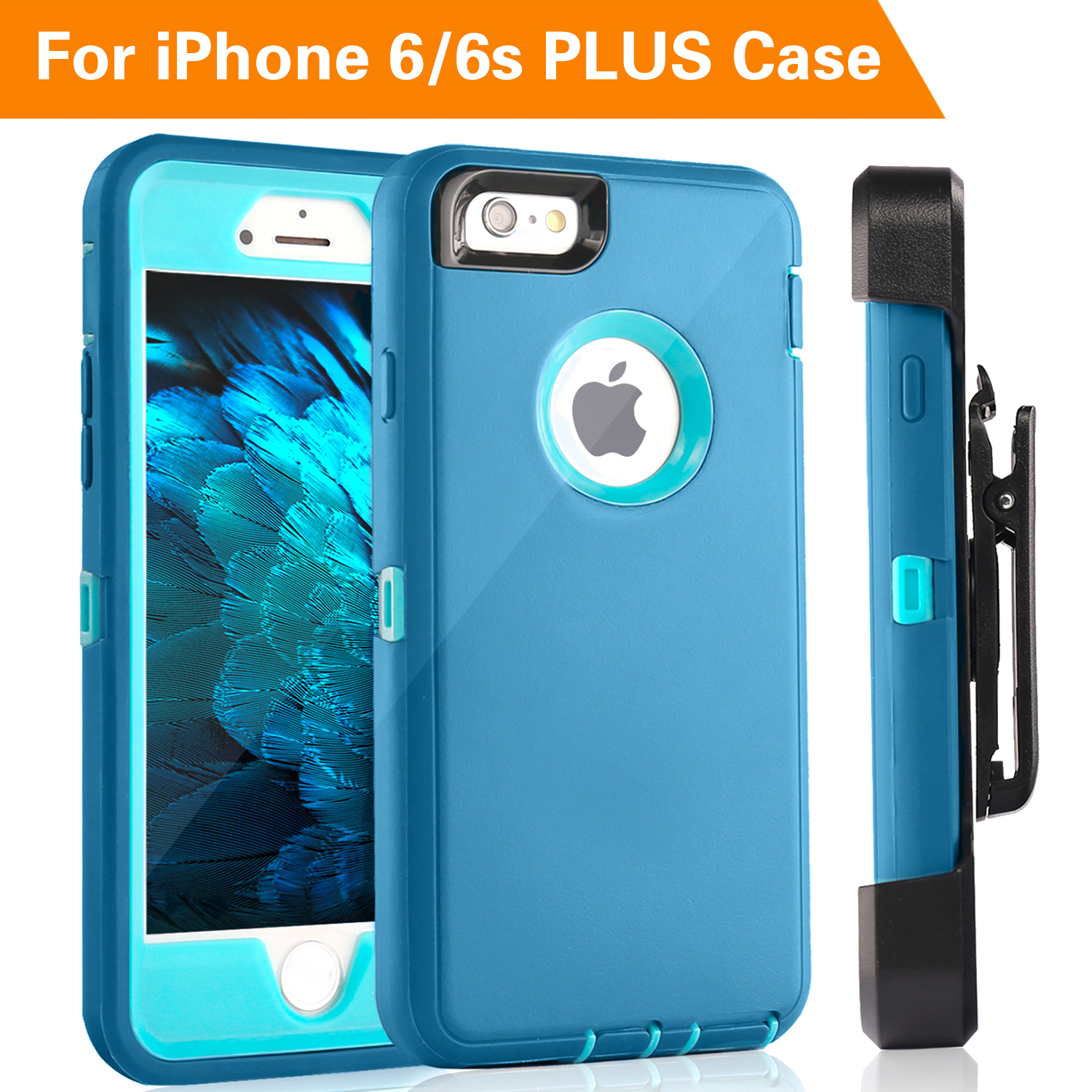 iPhone 6S Plus Case,Fogeek PC TPU Combo Protective Case Heavy Duty Protective  Compatible for iPhone 6 Plus & iPhone 6S Plus 5.5 inch 360 Degree Rotary Belt Clip & Kickstand(Tea Blue/Baby Blue)