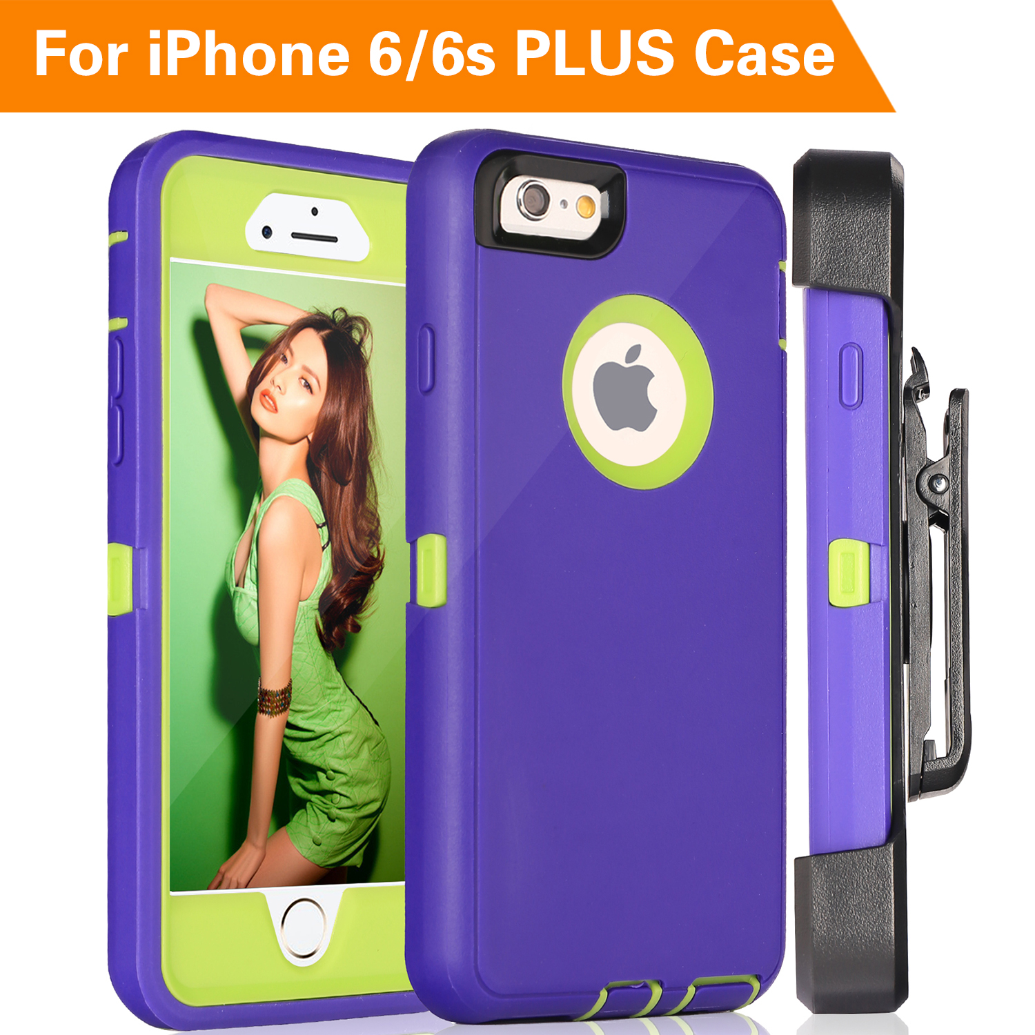 iPhone 6S Plus Case,FOGEEK Protective Case Heavy Duty Cover Compatible for iPhone 6 Plus & iPhone 6S Plus 5.5 inch 360 Degree Rotary Belt Clip & Kickstand(Purple/Green)