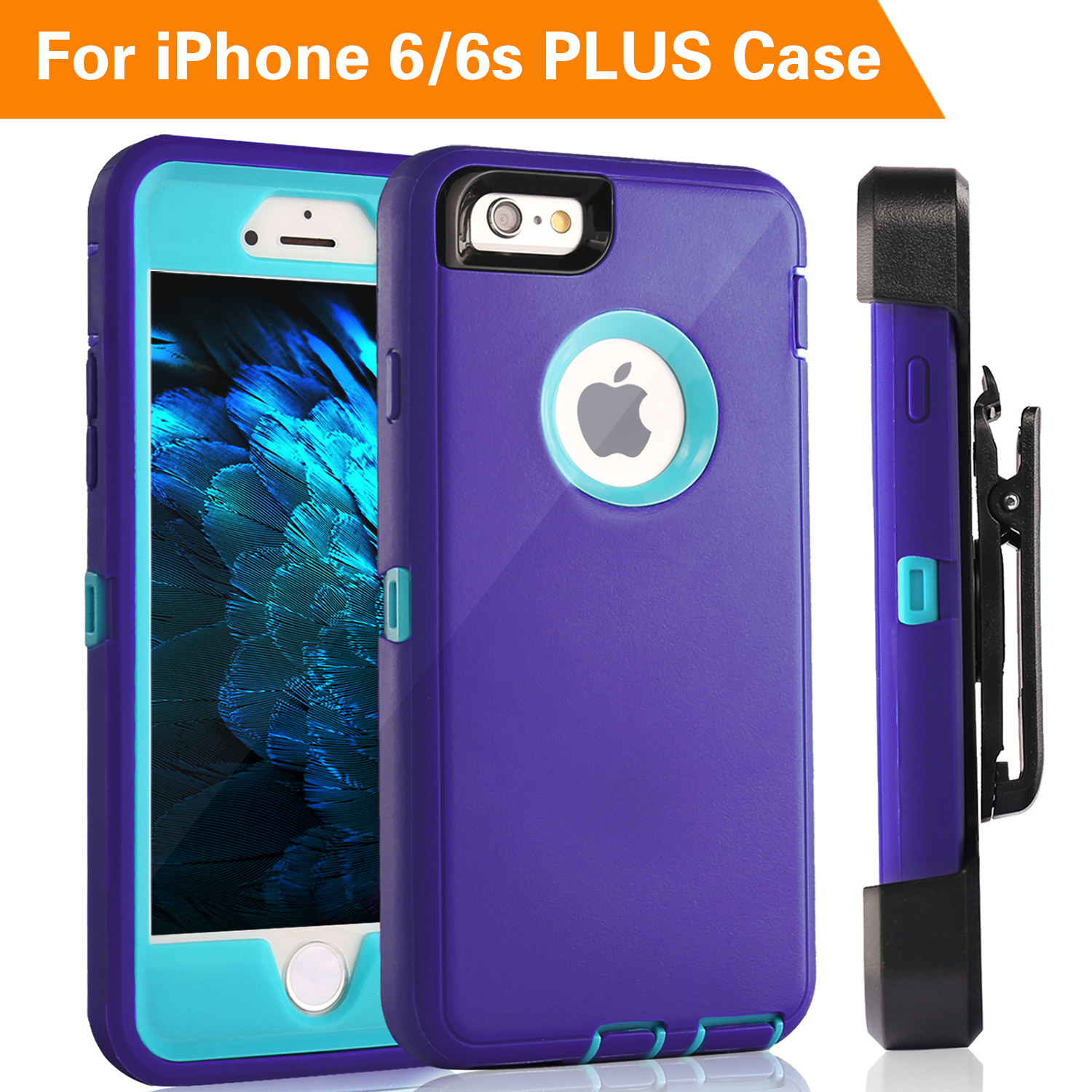 iPhone 6S Plus Case,FOGEEK Protective Case Heavy Duty Cover Compatible for iPhone 6 Plus & iPhone 6S Plus 5.5 inch 360 Degree Rotary Belt Clip & Kickstand(Purple/Blue)