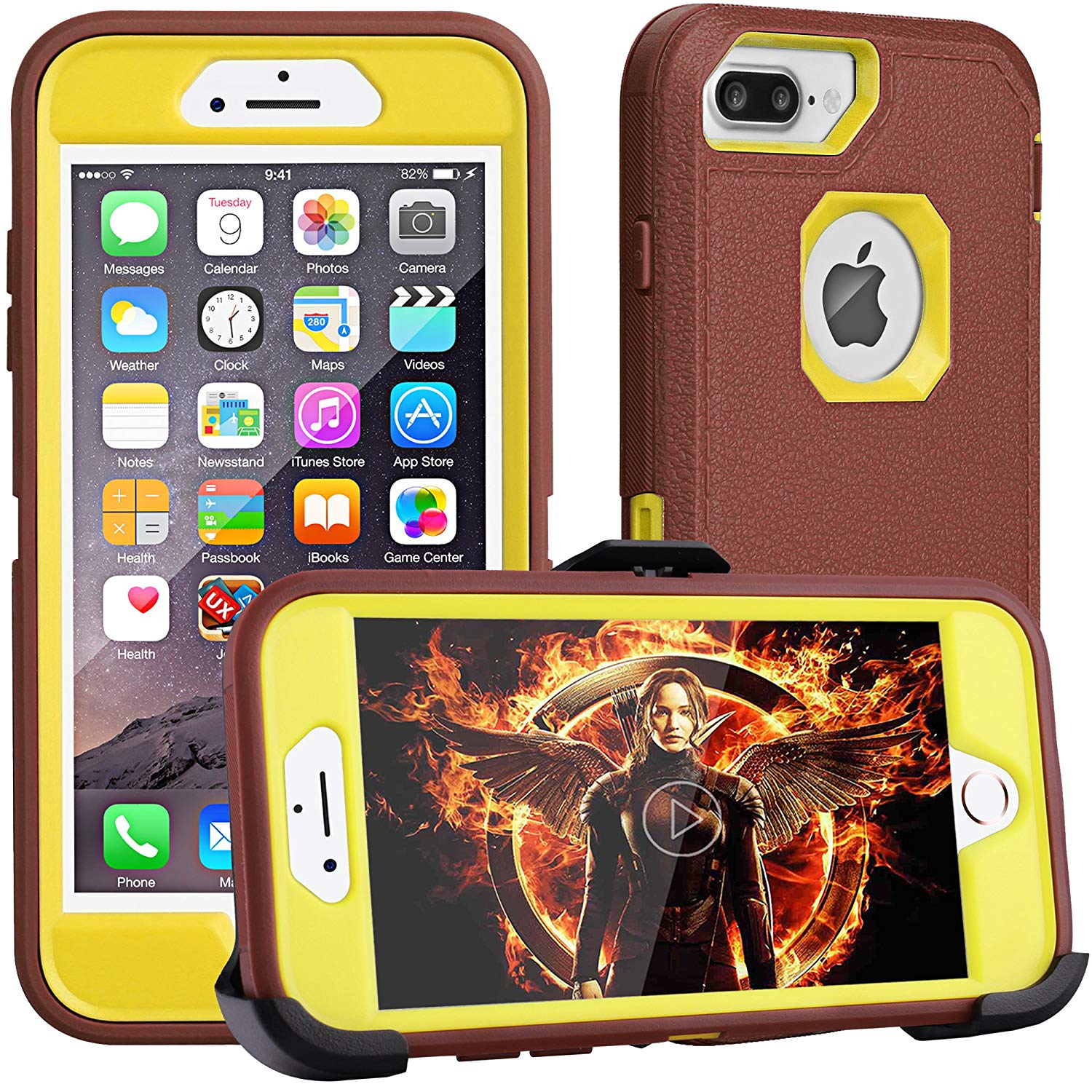 iPhone 8 Plus Case,iPhone 7 Plus Case,iPhone 6Plus Case,FOGEEK[Dust-Proof]Belt-Clip Heavy Duty Kickstand Cover[Shockproof] PC+TPU for Apple iPhone 7 Plus,iPhone 6/6s Plus(Brown and yellow) …