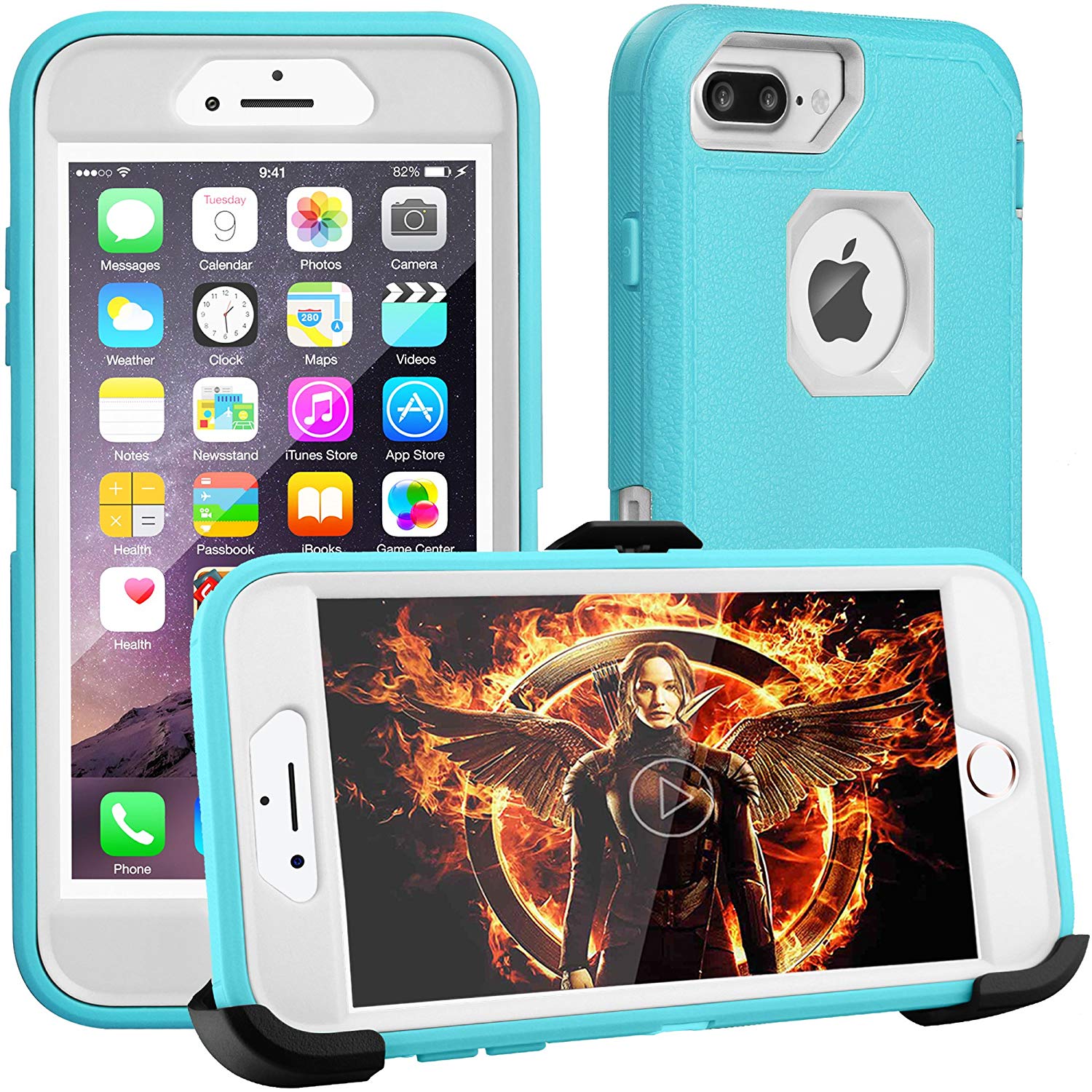 iPhone 8 Plus Case,iPhone 7 Plus Case,iPhone 6s Plus Case,FOGEEK[Dust-Proof]Belt-Clip Heavy Duty Kickstand Cover[Shockproof] PC+TPU for Apple iPhone 7 Plus,iPhone 6/6s Plus(Blue and White) …