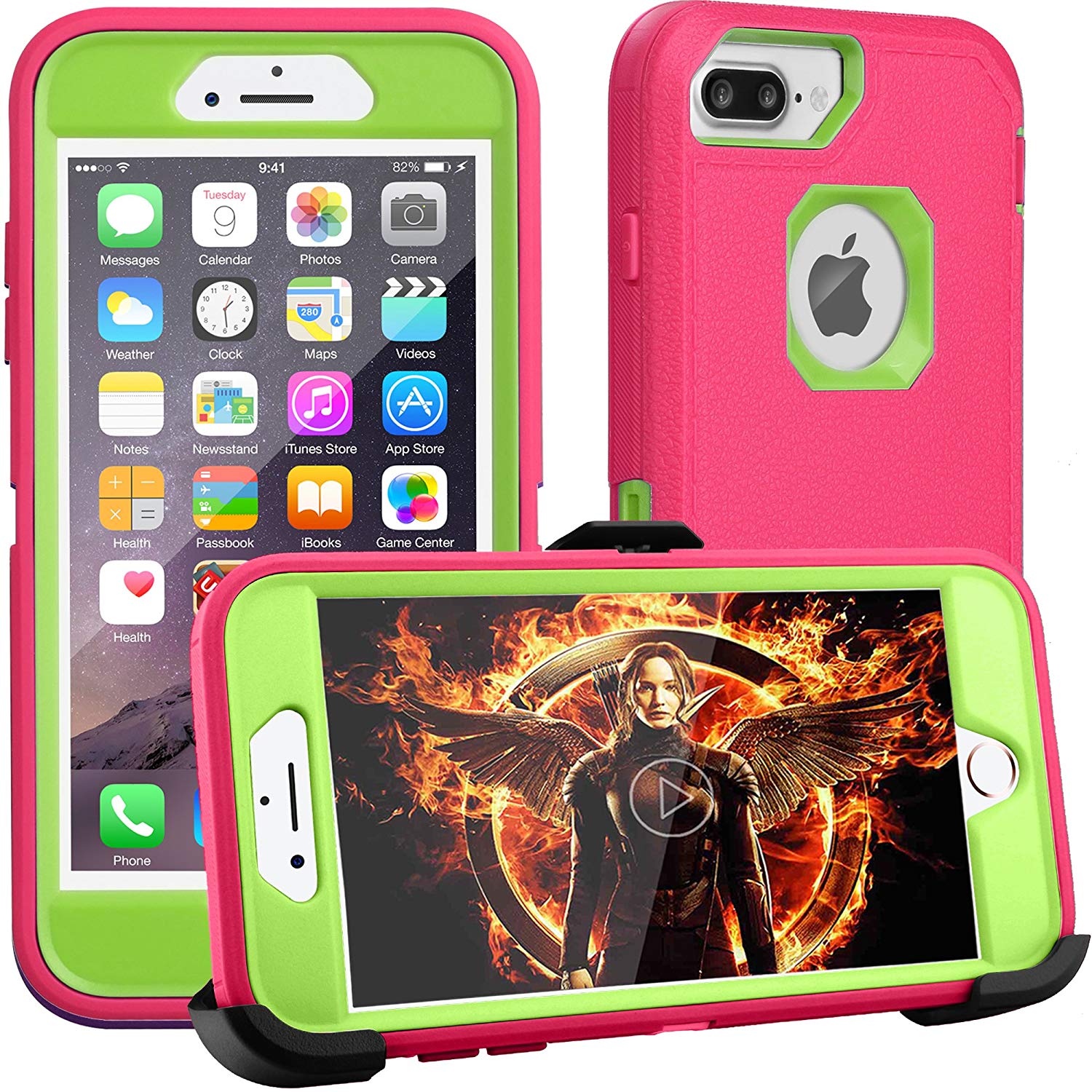 iPhone 8 Plus Case,iPhone 7 Plus Case,iPhone 6 Plus Case,FOGEEK[Dust-Proof]Belt-Clip Heavy Duty Kickstand Cover[Shockproof] PC+TPU for Apple iPhone 7 Plus, iPhone 6/6s Plus(Rose and Green) …
