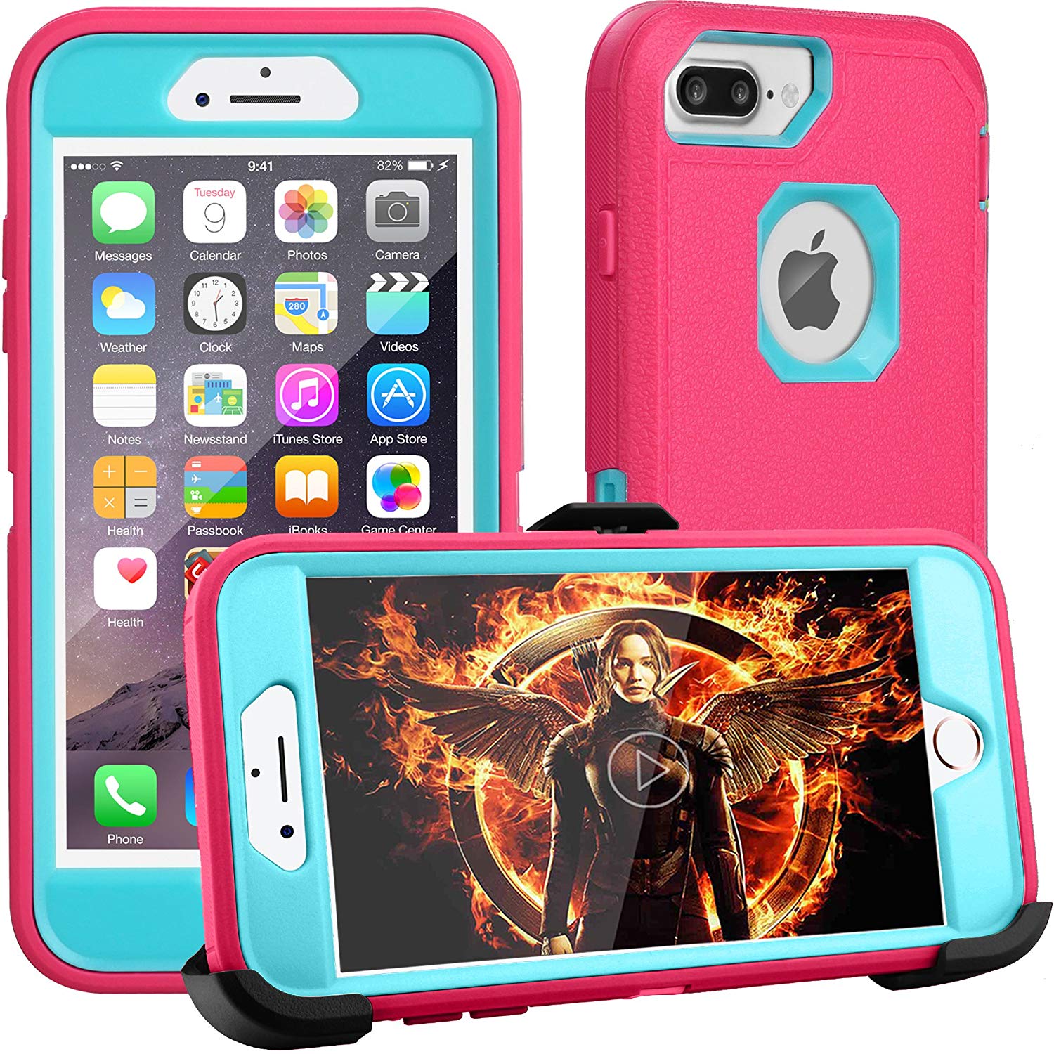 iPhone 8 Plus Case,iPhone 7 Plus Case,iPhone 6s Plus Case,FOGEEK[Dust-Proof] Belt-Clip Heavy Duty Kickstand Cover[Shockproof] for Apple iPhone 8 Plus,iPhone 7 Plus,iPhone 6/6s Plus (Rose and Blue) …