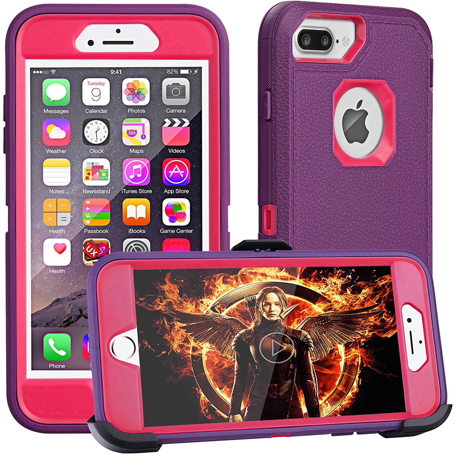 iPhone 8 Plus Case,iPhone 7 Plus Case,iPhone 6 Plus Case,FOGEEK[Dust-Proof]Belt-Clip Heavy Duty Kickstand Cover[Shockproof] PC+TPU for Apple iPhone 7 Plus,iPhone 6/6s Plus(Purple and Rose) …