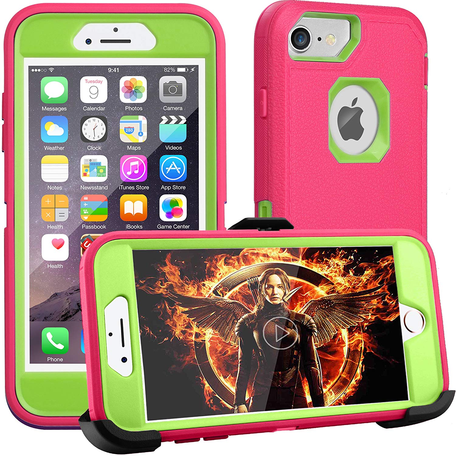 iPhone 8 case,iPhone 7 Case, iPhone 6s Case, FOGEEK [Dust-Proof] Belt-Clip Heavy Duty Kickstand Cover [Shockproof] Rugged Armor PC+TPU Shell for Apple iPhone 7 and iPhone 6/6s (Rose and Green) …