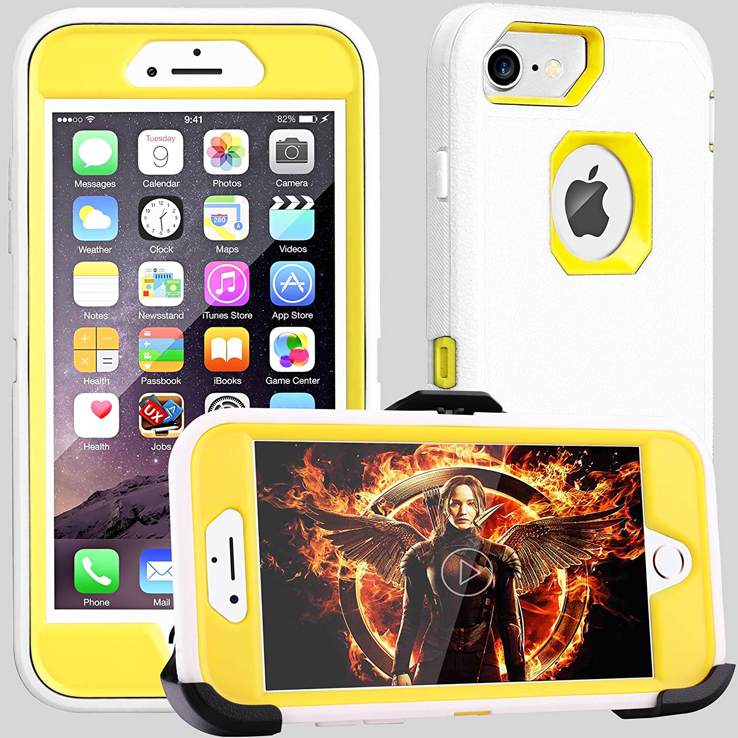 iPhone 8 case,iPhone 7 Case, iPhone 6s Case, FOGEEK [Dust-Proof] Belt-Clip Heavy Duty Kickstand Cover [Shockproof] Rugged Armor PC+TPU Shell for Apple iPhone 7 and iPhone 6/6s (White and Yellow) …