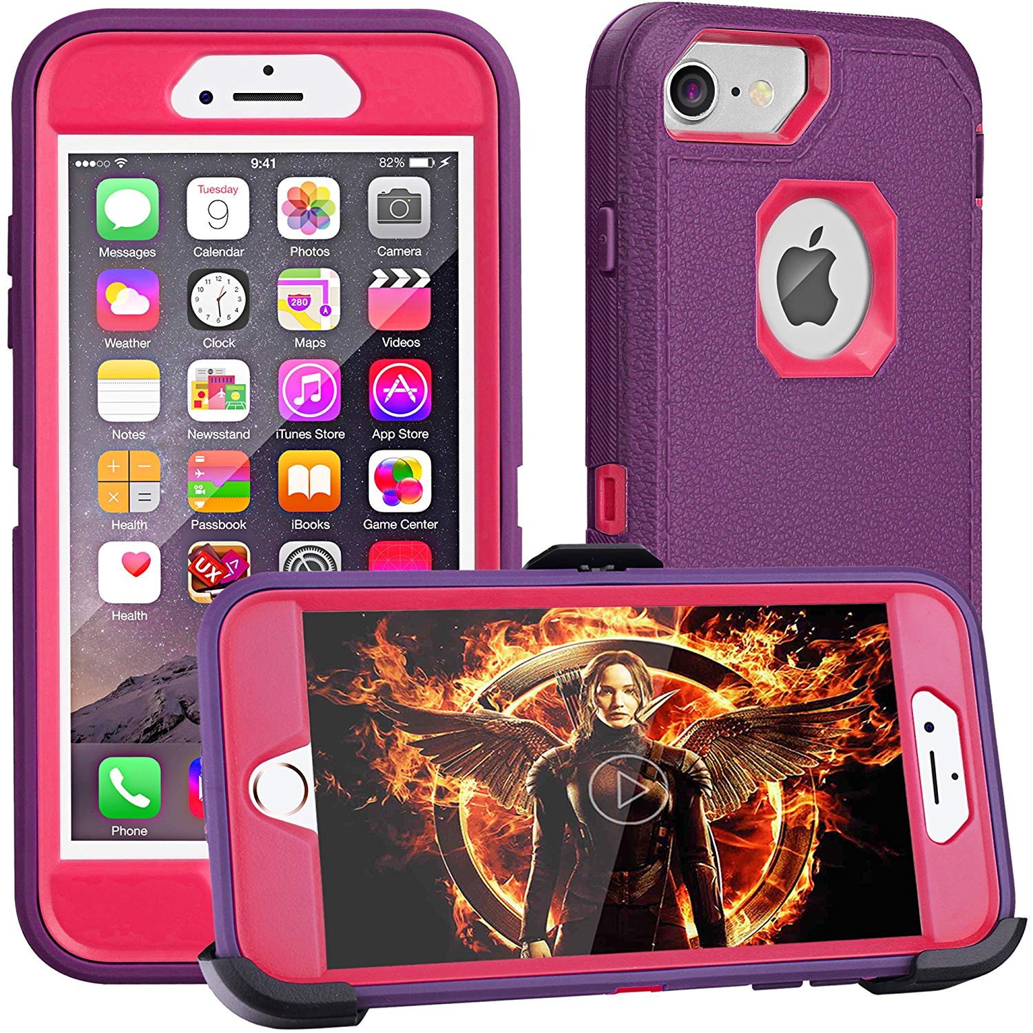 iPhone 8 case,iPhone 7 Case, iPhone 6s Case, FOGEEK [Dust-Proof] Belt-Clip Heavy Duty Kickstand Cover [Shockproof] PC+TPU Shell for Apple iPhone 7 and iPhone 6/6s(Purple and Rose)