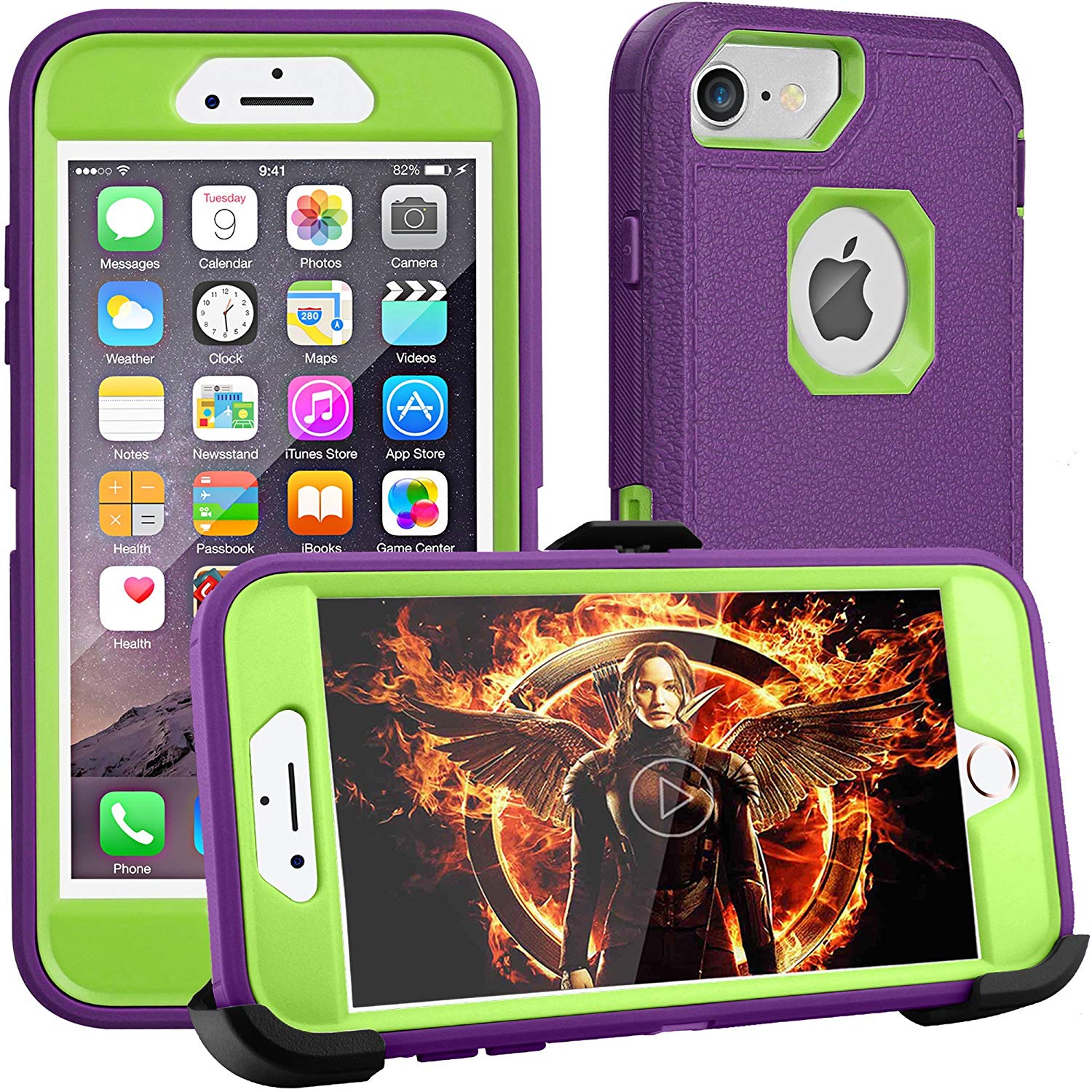 iPhone 8 case,iPhone 7 Case, iPhone 6s Case, FOGEEK [Dust-Proof] Belt-Clip Heavy Duty Kickstand Cover [Shockproof] PC+TPU Shell for Apple iPhone 7 and iPhone 6/6s (Purple and Green)