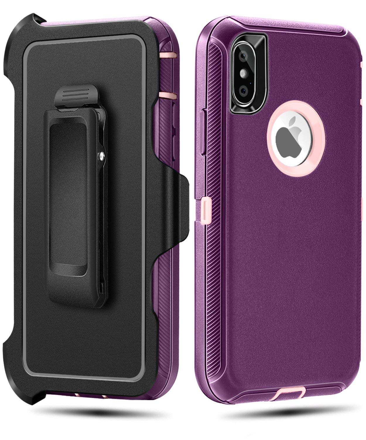 iPhone XS,iPhone X Case,FOGEEK Belt Clip Holster Heavy Duty Kickstand Cover [Support Wireless Charging] [Dust-Proof] [Shockproof] Compatible for Apple iPhone XS, iPhone X, 5.8 inch  (Dark Violet/Pink)