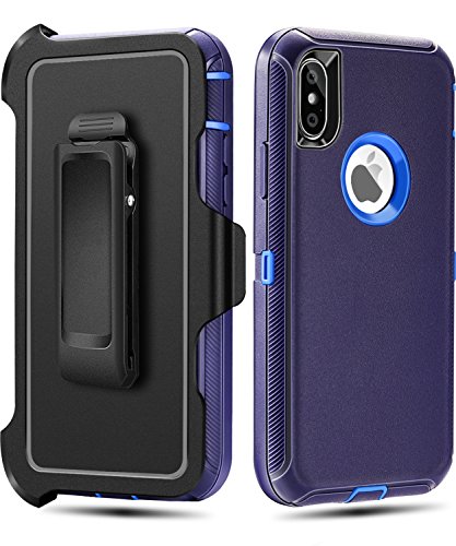 iPhone XS,iPhone X Case,FOGEEK Belt Clip Holster Heavy Duty Kickstand Cover [Support Wireless Charging] [Dust-Proof] [Shockproof] Compatible for Apple iPhone XS, iPhone X, 5.8 inch (Deep Blue)
