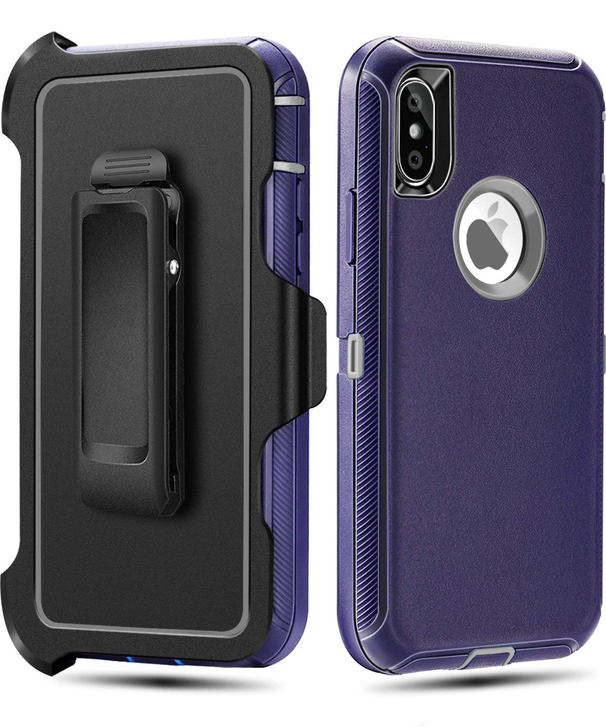 iPhone XS,iPhone X Case,FOGEEK Belt Clip Holster Heavy Duty Kickstand Cover [Support Wireless Charging] [Dust-Proof] [Shockproof] Compatible for Apple iPhone XS, iPhone X, 5.8 inch  (Navy Blue and Grey) …