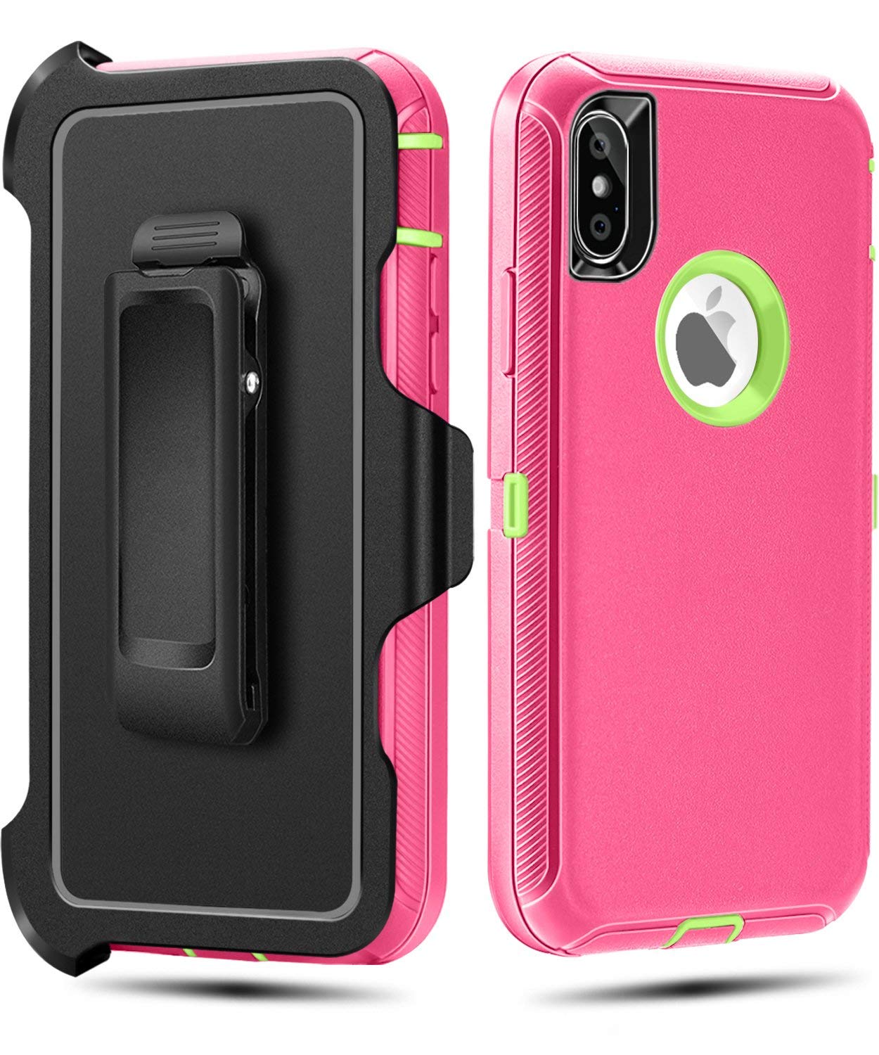 iPhone XS,iPhone X Case,FOGEEK Belt Clip Holster Heavy Duty Kickstand Cover [Support Wireless Charging] [Dust-Proof] [Shockproof] Compatible for Apple iPhone XS, iPhone X, 5.8 inch (Rose and Green)