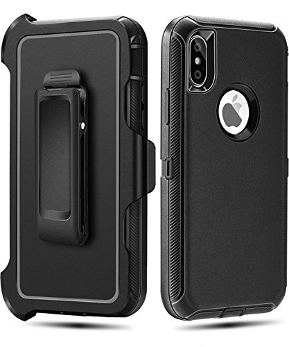 iPhone XS,iPhone X Case,FOGEEK Belt Clip Holster Heavy Duty Kickstand Cover [Support Wireless Charging] [Dust-Proof] [Shockproof] Compatible for Apple iPhone XS, iPhone X, 5.8 inch(black)