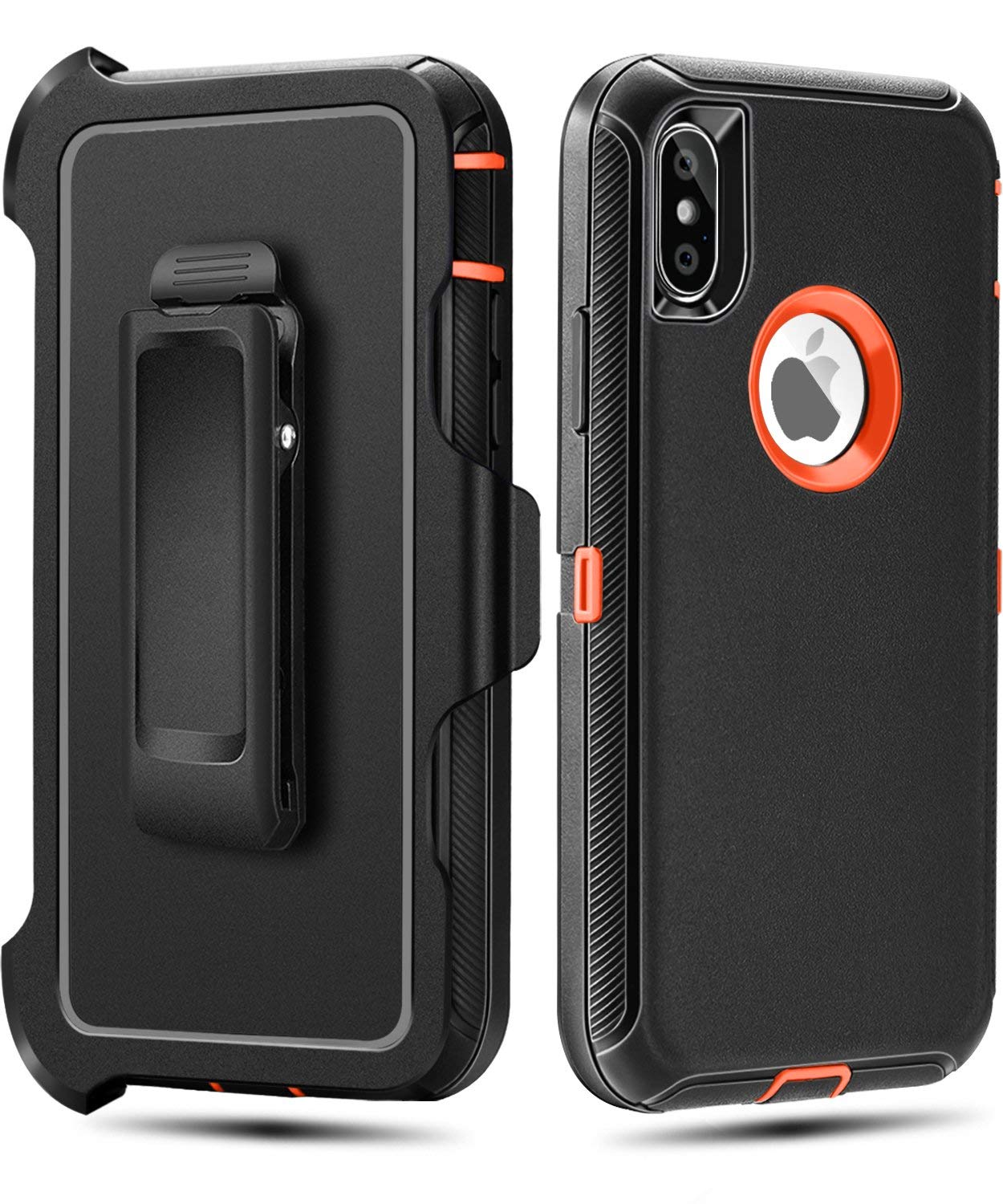 iPhone XS,iPhone X Case,FOGEEK Belt Clip Holster Heavy Duty Kickstand Cover [Support Wireless Charging] [Dust-Proof] [Shockproof] Compatible for Apple iPhone XS, iPhone X, 5.8 inch (Black and Orange)