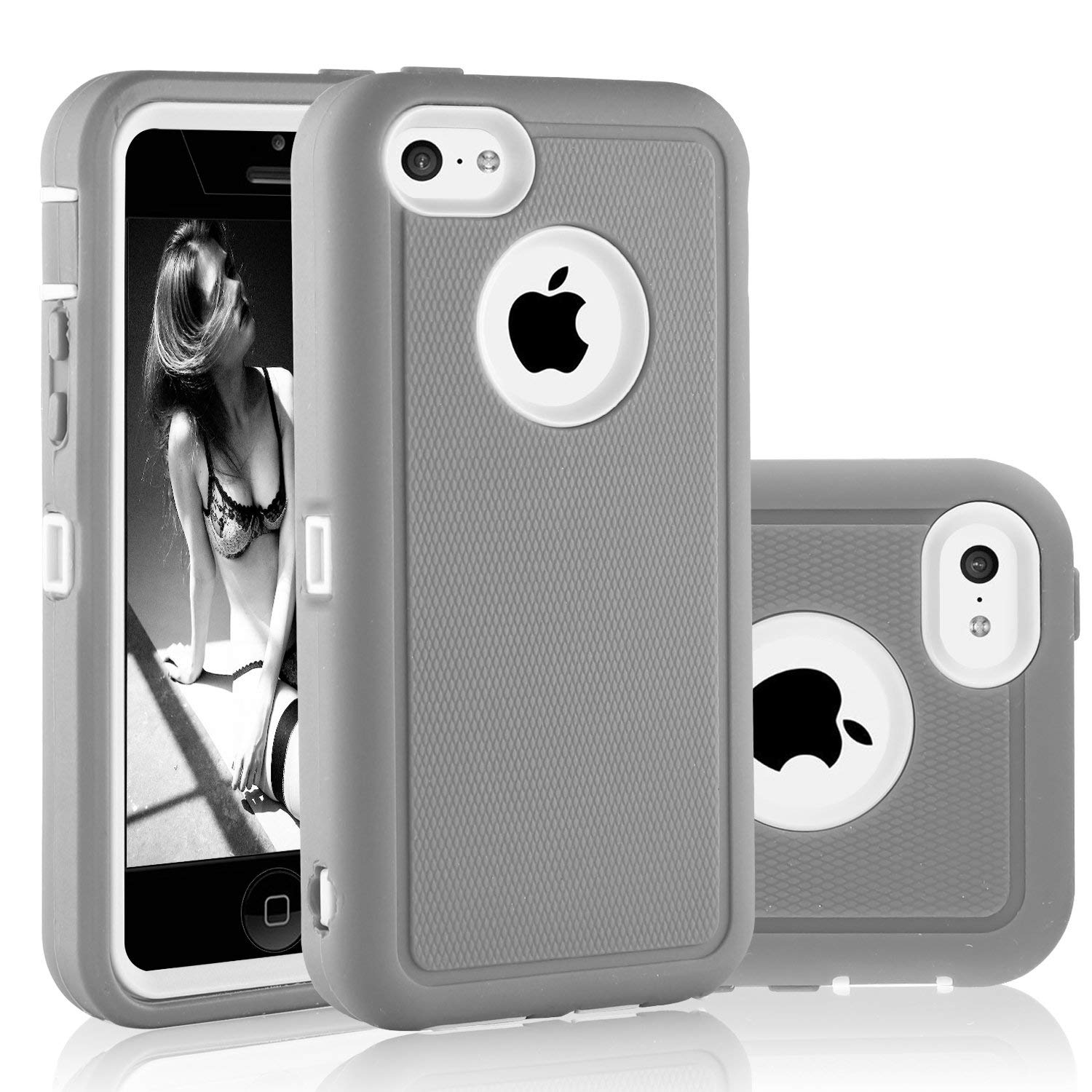 iPhone 5C Case, FOGEEK Dual Layer Anti Slip 360 Full Body Cover Case PC and TPU Shockproof Protective Compatible for Apple iPhone 5C ONLY(Grey/White)