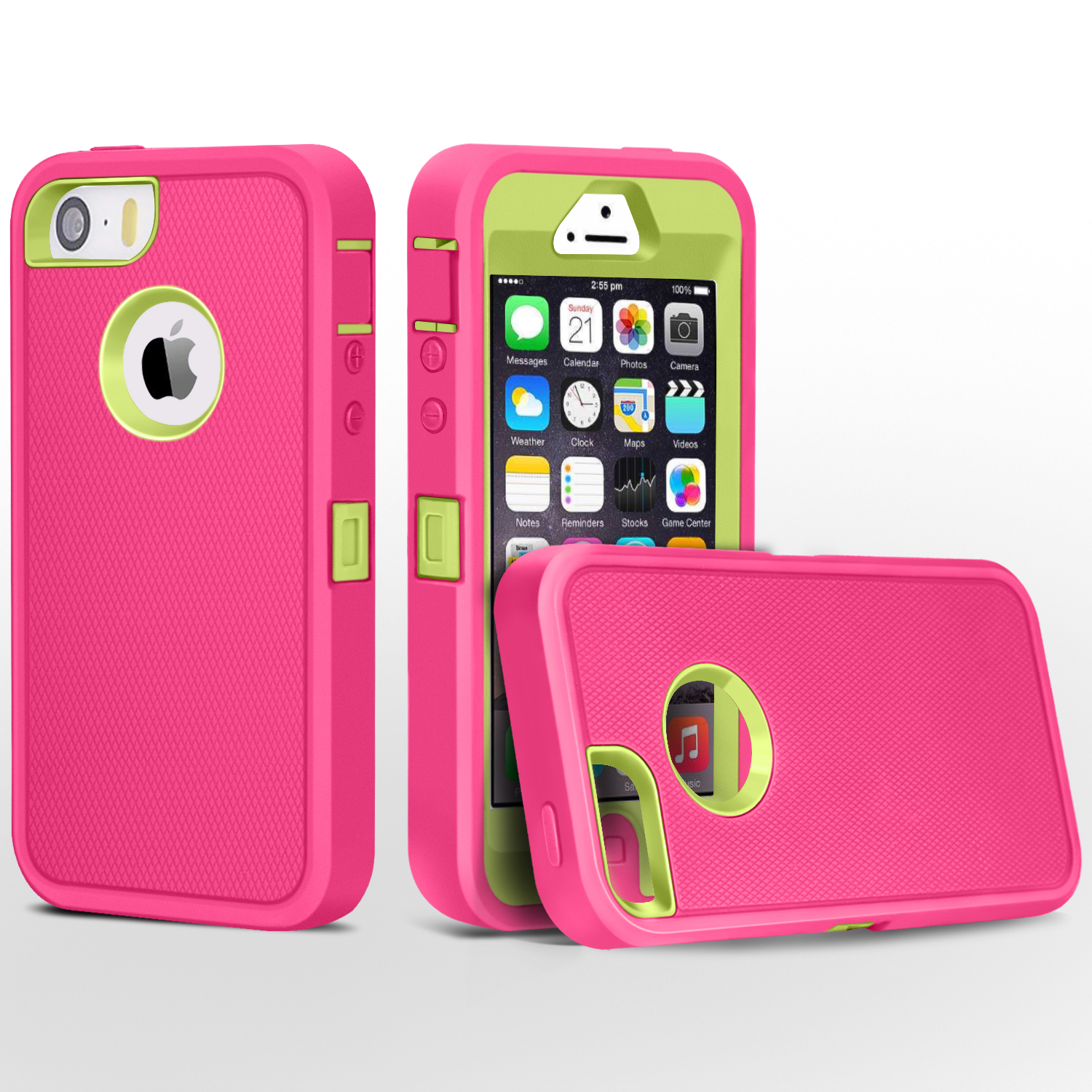 iPhone 5 Case, FogeekHeavy Duty PC + TPU Combo Protective Defender Body Armor Case for iPhone 5 & iPhone 5S(Rose/Green) …