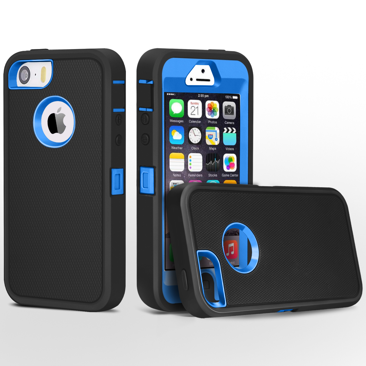 iPhone 5 Case, Fogeek Heavy Duty PC + TPU Combo Protective Defender Body Armor Case for iPhone 5 & iPhone 5S(Black/Dark Blue) …