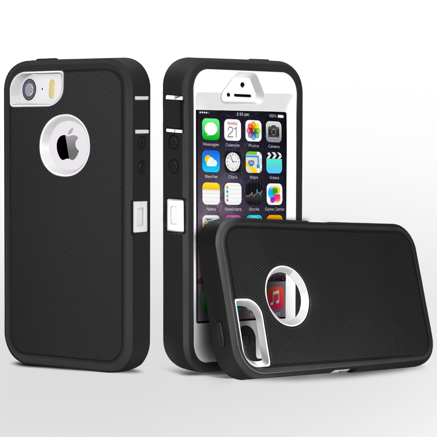 iPhone 5 Case, FogeekHeavy Duty PC + TPU Combo Protective Defender Body Armor Case for iPhone 5 & iPhone 5S(Black/White) …